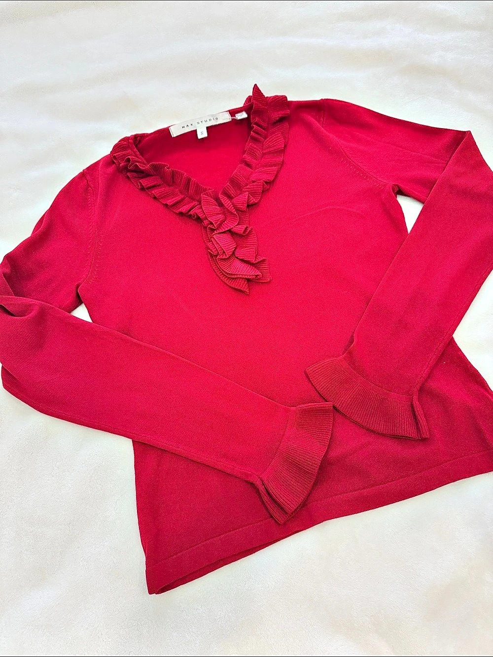 Max Studio Ruffled Neck Sweater in Pink Size Small Like New